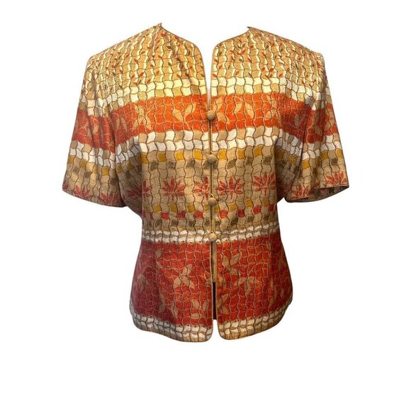Adrianna Papell Silk Short Sleeve Blouse Tan Gold Colors Size 16 - Picture 1 of 4